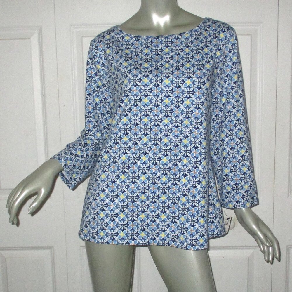 TALBOTS Blue & Yellow Print Long Sleeve Top NWT